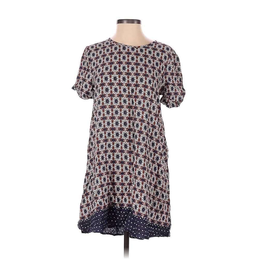 She + Sky 100% Rayon Geometric Prints Burgundy Blue Bohemian Casual Dress S